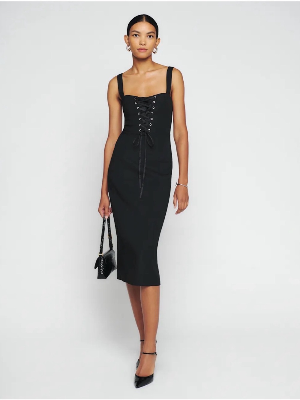 Reformation Black Lace-Up Midi Dress